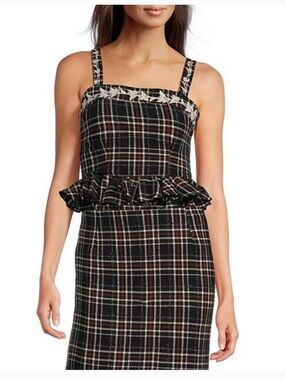 NWT Fanm Mon Tweed Floral Embroidered Square Neckline Top